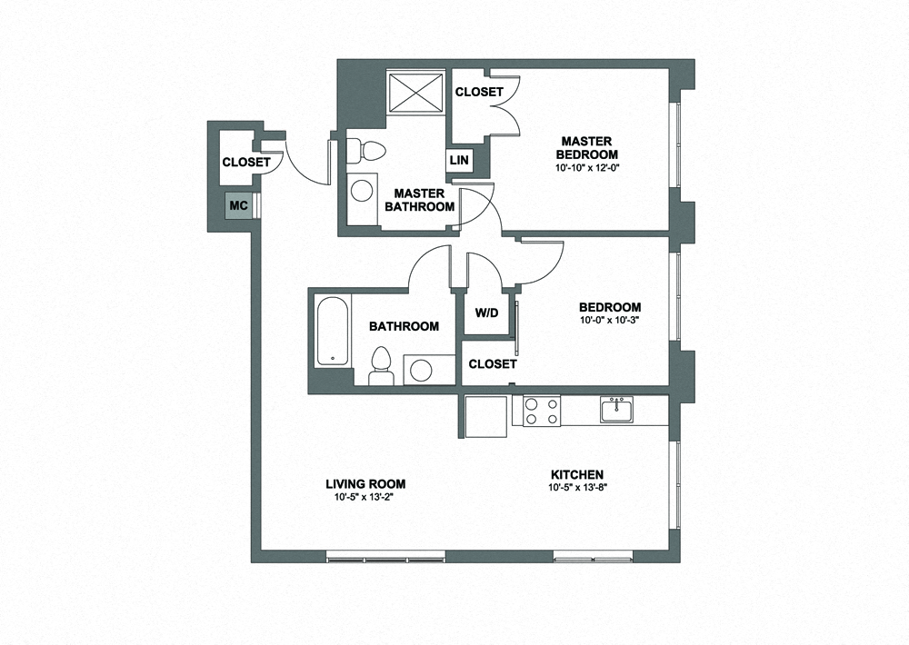 Floor plan for 2 beds, 2 baths, 1058 sqft